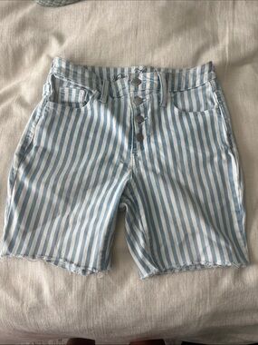 Universal Thread Light Blue & White Striped High-Waist Button-Front Shorts